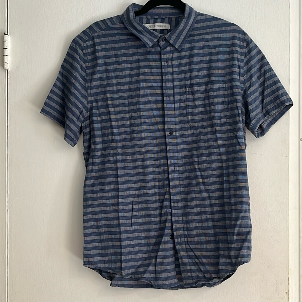 Outerknown Blue and Grey Striped Button Down